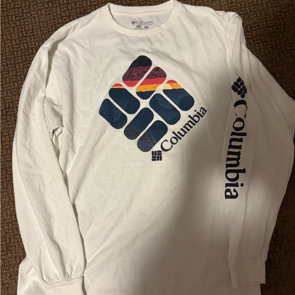 Columbia Men's White Long Sleeve Tee with Logo